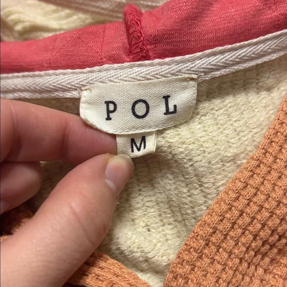 POL Oversized Hooded Multi Fabric Patchwork Shacket Coral - Picture 3 of 8